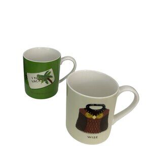 Kate Spade New York Set Of Two Mugs "Things We Love" 10oz Wise Owl & Globetrotte
